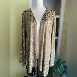 L&B Lucky & Blessed Leopard Cardigan Open Front size L Pale Olive Green